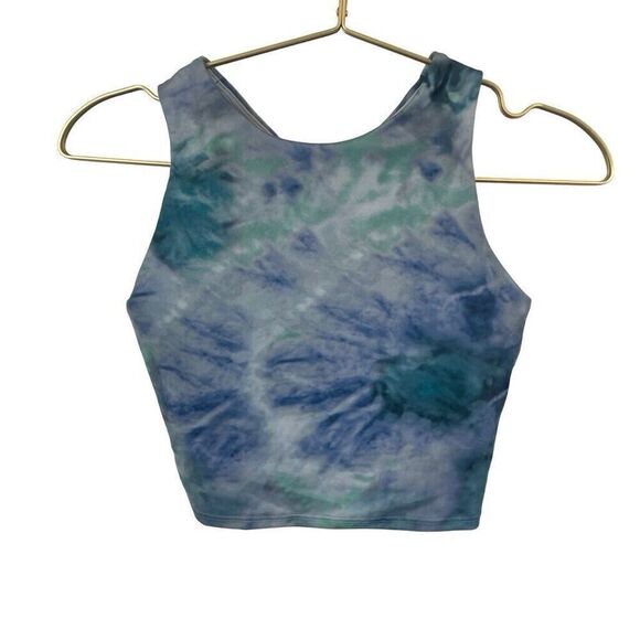 Athleta XS Bra Tank Top Cropped Blue TieDye Conscious Crop  Printed D-DD - Picture 1 of 8
